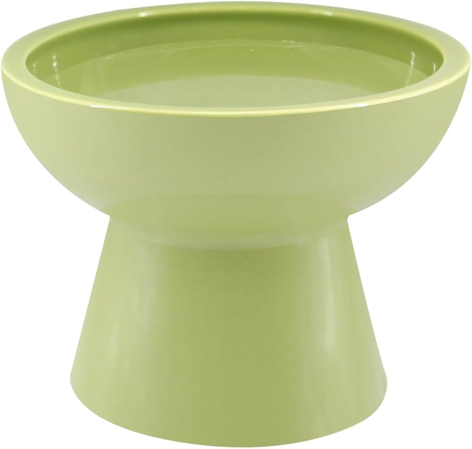 LoeJan Elevated Food and Water Bowls Set, Extra Wide and Raised Ceramic Feeder, Anti-Vomit Whisker-Free Pressure Cat Bowl for Kittens to Adult Cats, Small Dogs (Green, Water Bowl) by LoeJan