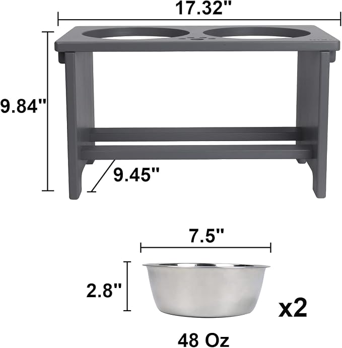 HTB Elevated Dog Bowl Stand with 2 Stainless Steel Bowls-10 H Large Grey | Raised Dog Bowl Stand, 10"tall, 48 Oz Bowls, for Large Sized Dogs, Pet-safe, Solid Bamboo - Image 5