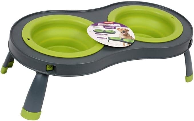 Dexas Popware for Pets Double Elevated Pet Feeder, Large, Gray/Green - Image 2