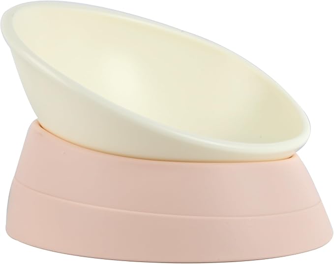 Bulldog Bowl Anti-Slip Dog Cat Dish Detachable Rubber Dog Bowl Pet Sterile Tilted Pet Feeder Slope Base (Lightpink, 2 Cup (Small/Medium Dog)) by JWPC