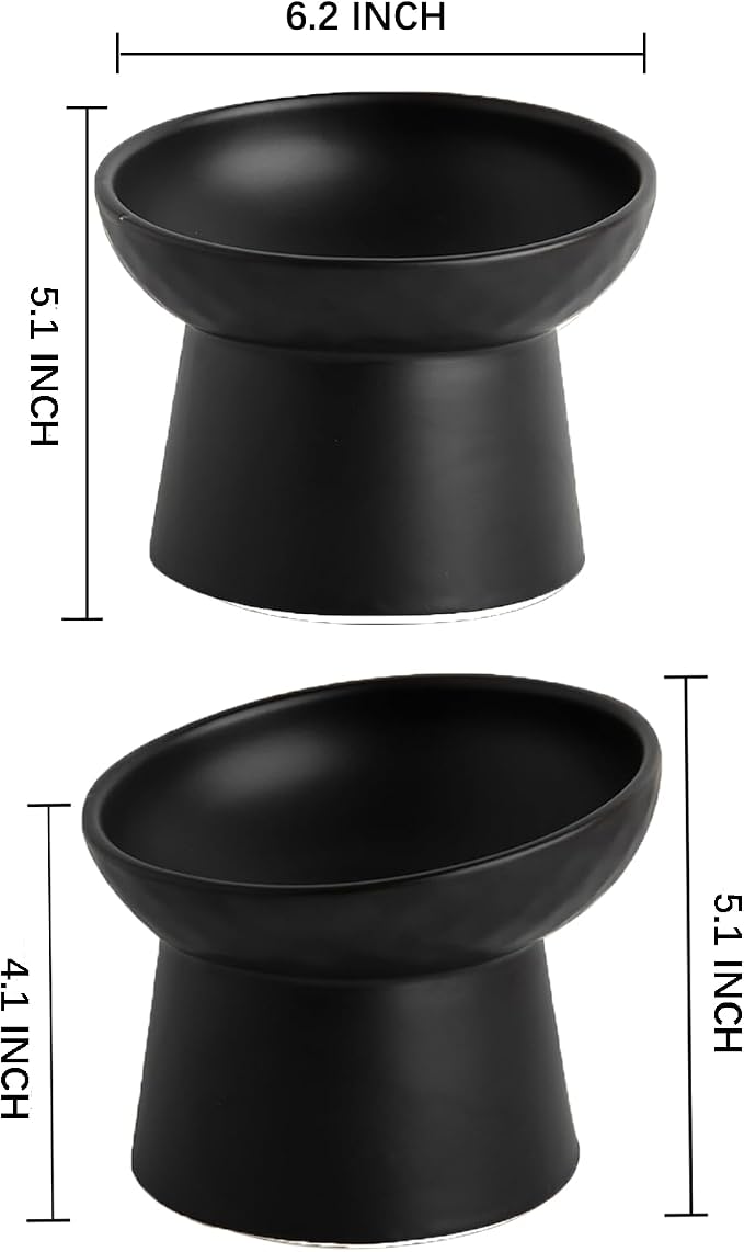 Elevated Cat Bowls, 15° Tilted Ceramic Raised Cat Food and Water Bowl Set, Whisker-Friendly Porcelain Pet Feeder Dishes for Indoor Cats and Small Dogs,Black,6.2 Inch,2 Pack - Image 2