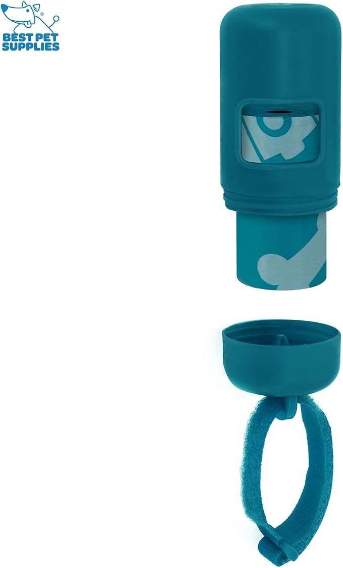 Best Pet Supplies Dog Poop Bag Holder Leash Attachment with Reusable Dispenser for Travel, Walking, Park, and Outdoor Use, Durable with Clip-On - Turquoise, Pack of 2, Plastic Dispenser w/30 Bags - Image 2
