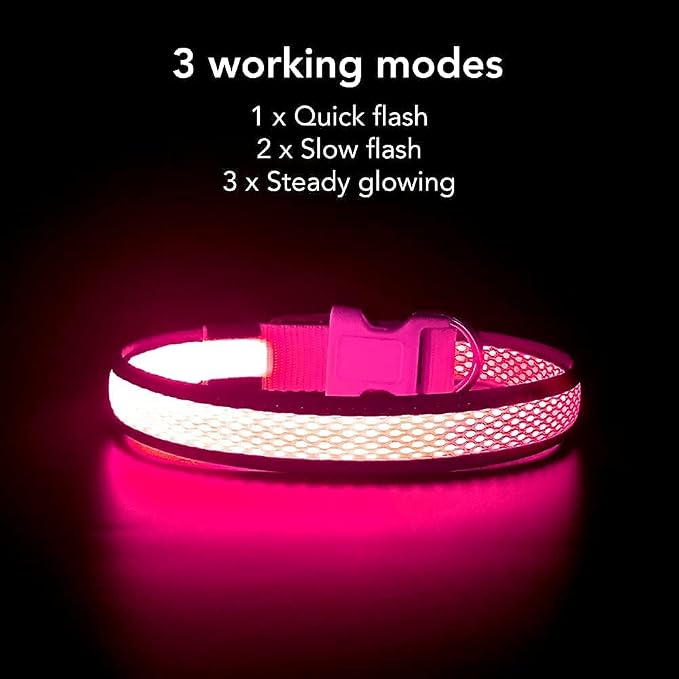 BSEEN Light Up Dog Collars - Reflective LED Dog Collar, Adjustable Puppy Collar, Rechargeable Dog Camping Gear Dog Collar Light for Small Medium Large Dogs (Large, Pink) - Image 7
