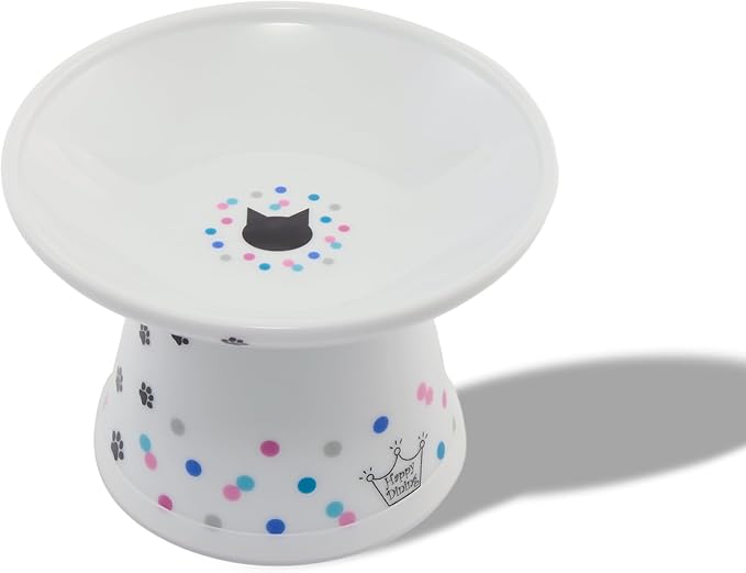 Necoichi Ceramic Raised Cat Food Bowl (Colorful Dots, Large Extra Wide) by NECOICHI