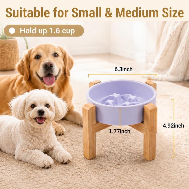 Elevated Ceramic Slow Feeder Dog Bowls Anti-Choking Slow Feeding for Small&Medium Size Anti-Slip Non-Lead & Toxic Durable Easy to Clean Maze Slow Feeder Bowl（8.26in Light Purple Stars Pattern） - Image 3