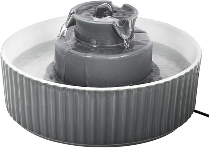 Ceramic Cat Water Fountain, 2.1L/71oz Cupcake Pet Water Fountain | Gray, Automatic Pet Water Fountain For Cats & Dogs, Double Filtration System, Easy To Clean, 360° Circulating Water Design by Waatoos
