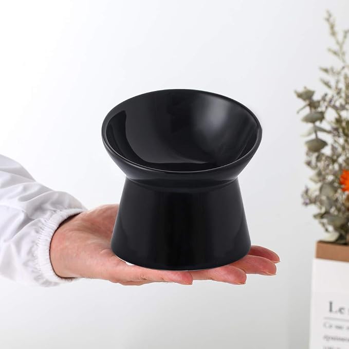 Black Small Ceramic Raised Cat Bowls, Tilted Elevated Food or Water Bowls, Stress Free, Backflow Prevention, Dishwasher and Microwave Safe, Lead & Cadmium Free - Image 3
