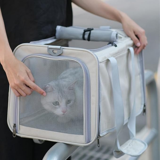 Pet Carrier Bag for Cats & Small Dogs, Airline Approved Travel Cat Carrier with Mesh Windows, Shoulder Strap & Removable Mat, Foldable Design for Home & Outdoor Trips - Image 7