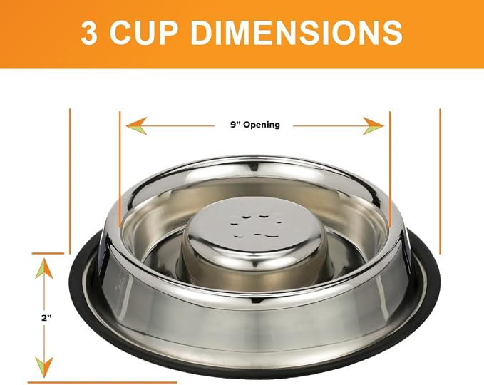 Neater Pet Brands Stainless Steel Slow Feed Bowl - Non-Tip & Non-Skid - Stops Dog Food Gulping, Bloat, Indigestion, and Rapid Eating (3 Cup) - Image 7
