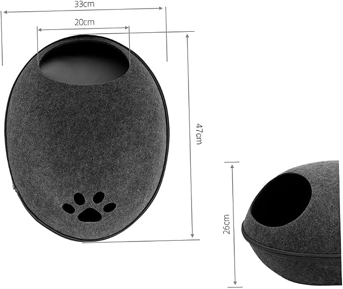 Felt Cat Cave Bed with Removable Cover, Cozy Pet Shelter for Indoor Cats, Zippered Washable Cat House with Roomy Interior (Light Gray, for Cats Under 15 lbs, Eggshell Dome Cat Bed) - Image 2