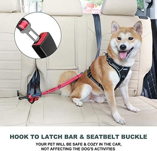 IOKHEIRA Dog Seat Belt 3-in-1 Car Harness for Pets Adjustable Safety Seatbelt Nylon Reflective Bungee Fabric Dog Car Harness with Clip Hook Latch & Buckle, Swivel Zinc Alloy Carabiner Red - Image 7