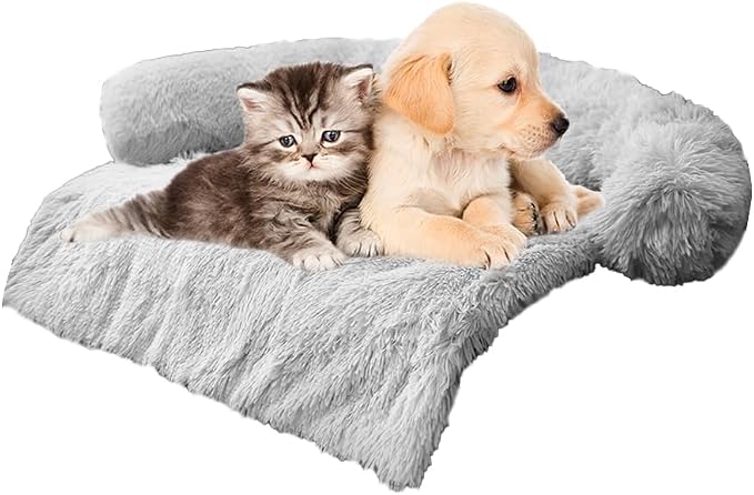 Calming Dogs/Cats Bed Mats, Dog Pad Washable Removable Couch Cover, Plush Long Fur Mat for Pets, Waterproof Lining, Perfect for Small, Medium and Large Dogs and Cats (Light Gray, 34"x30") by Tinaco