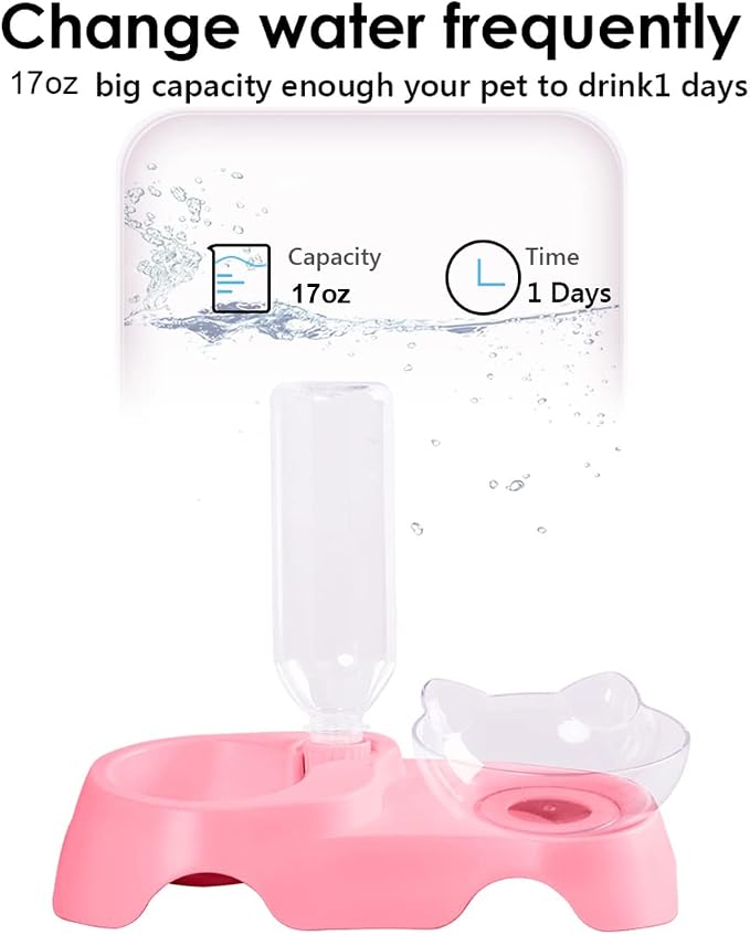 MILIFUN Double Dog Cat Bowls - Pets Water and Food Bowl Set, 15°Tilted Water and Food Bowl Set with Automatic Waterer Bottle for Small or Medium Size Dogs Cats - Image 3
