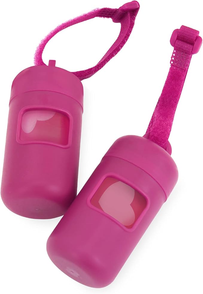 Best Pet Supplies Dog Poop Bag Holder Leash Attachment with Reusable Dispenser for Travel, Walking, Park, and Outdoor Use, Durable with Clip-On - Fuchsia, Pack of 2, Plastic Dispenser w/30 Bags by BestPetSuppliesLLC