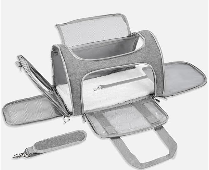 Soft-Sided Pet Carrier for Cats and Dogs, Collapsible Travel Bag with Shoulder Strap, Removable Mat, Mesh Windows, 20x13x13 Inch,Gray - Image 2