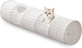 Straight Bubble Cat Tunnel for Indoor Cats 47"x12", Cream White | Cute Cat Toys, Collapsible Tunnel Tube with Hanging Balls for Puppy Kitten Rabbit by Yaning
