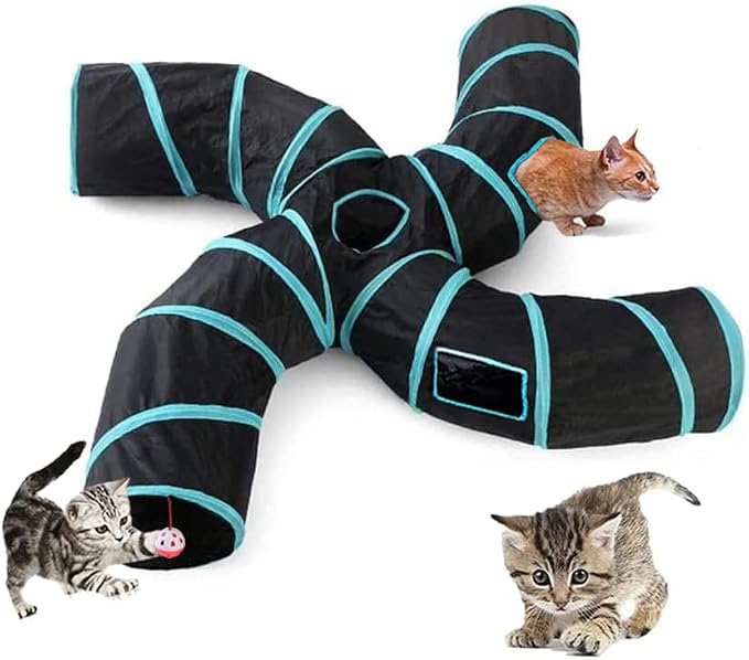 Upgraded Cat Tunnel Toy with 5 peek-a-Boo Windows, Large 4-Way Maze Tube | cat tunnels for indoor cats large,Collapsible Maze House Play Tube Interactive Toy for Cat Kitten Kitty Rabbit Black - Image 7