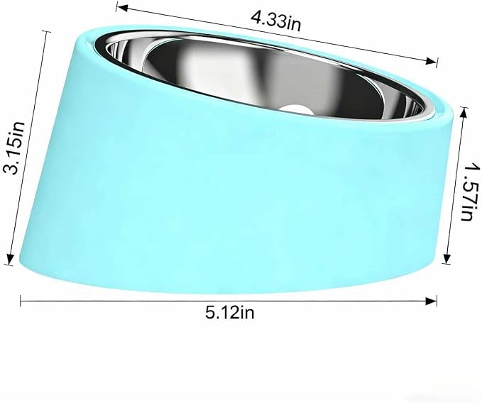 15° Tilted Dog Bowl for Small Dogs Flat-Faced Breeds - Anti-Choke Ergonomic Elevated Feeder Non-Slip Base - 2-in-1 Detachable Stainless Steel Food & Water Bowls - Calm Blue Cool & Clean - (S, Blue) - Image 3