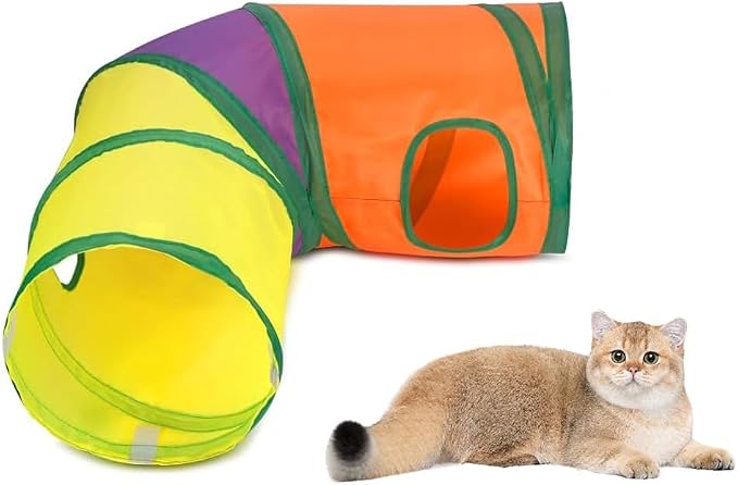 Cat Tunnel with Play Ball, Interactive Peek-a-Boo Cat Toys Cat Tube Toy, Colorful L-Tunnel by HNQTJJS