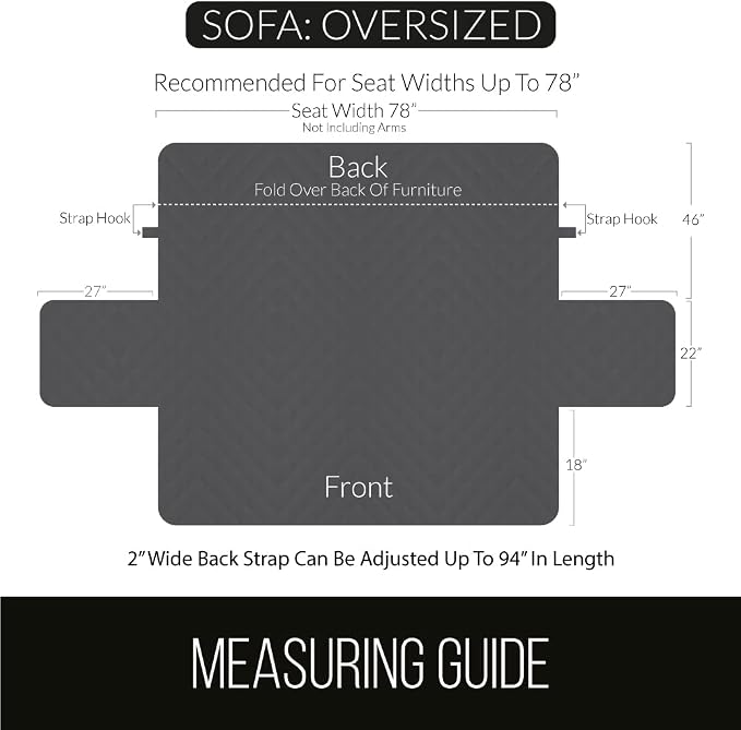 Sofa Shield® Couch Oversize Sofa Slip Cover for Dogs with Strap, White | Reversible Furniture Protector, Stain and Tear Resistant Cushion Cover, Machine Washable Slipcover for Pets, Cats 70 inch - Image 6