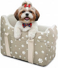 Dog Car Seat for Small Dogs (Under 15 lbs) – Center Console Pet Carrier with Safety Belt, Storage Pockets & Removable Washable Cover (Khaki Car Seat) by HANMEIANINC