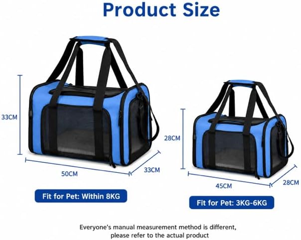 Pet Carrier Soft-Sided for Small Dogs & Cats, Foldable Airline Approved Pet Travel Carrier with Breathable Mesh, Washable Cushion & Shoulder Strap, Portable Puppy Cat Carrier Bag (Blue, 19.7*13*13) - Image 4