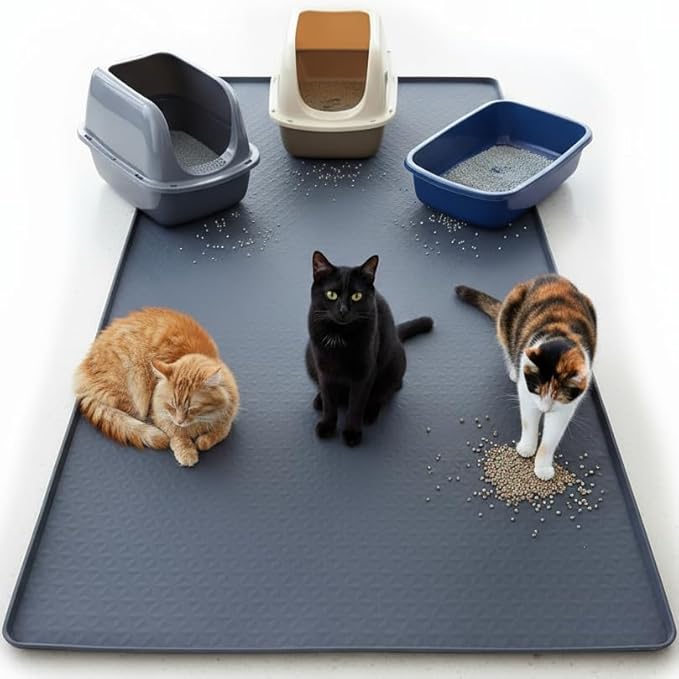 Cat Litter Mat, Extra Large 51"x25.6" Silicone Litter Box Mat, High Edge | Kitty Litter Mat for Auto Litter Box Areas, Waterproof Non-Slip Litter Mat, Easy Clean, Raised Lip Contains Multi-Cat Mess by KMIYIVI
