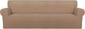 PureFit Stretch Couch Covers for Sofa 4 Seater Slipcovers Camel | 1-Piece Sofa Cover Washable Soft Couch protector, Couch Slipcover with Non Skid Foam and Elastic Bottom for Kids, Dogs by PureFit