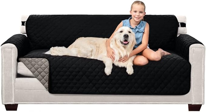 Sofa Shield® Couch Sofa Slip Cover for Dogs with Strap, Black Gray | Reversible Furniture Protector, Stain and Tear Resistant Cushion Cover, Machine Washable Slipcover for Pets, Cats 70 inch by SofaShield