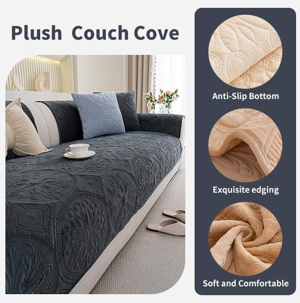 Couch Covers for Sofa, Flower Couch Cover for Dogs, Bohemia Sofa Covers Washable, Anti Slip Furniture Protector Covers for L Shaped(1pc, Dark Grey, 35.4"x 70.9") - Image 3