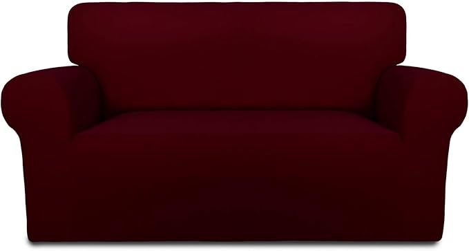 PureFit Stretch Loveseat Covers Fleece Couch Covers for Sofa Wine | 1-Piece Sofa Slipcover Soft Couch Protector, Sofa Cover Washable with Non Skid Foam and Elastic Bottom for Kids, Dogs by PureFit
