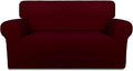 PureFit Stretch Loveseat Covers Fleece Couch Covers for Sofa Wine | 1-Piece Sofa Slipcover Soft Couch Protector, Sofa Cover Washable with Non Skid Foam and Elastic Bottom for Kids, Dogs by PureFit