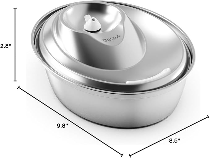 ORSDA Cat Water Fountain Stainless Steel, 2L Pet Fountain for Cats Inside, Dog Water Dispenser, Automatic Cat Drinking Fountains with 6 Replacement Filters for Cats, Small Dogs - Image 8