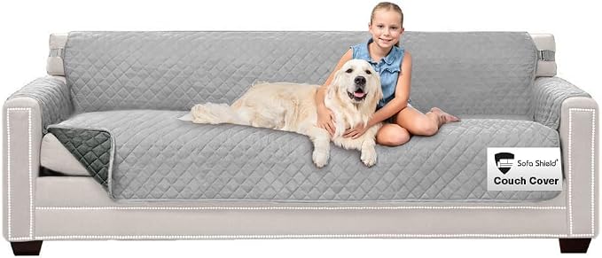 Sofa Shield® Couch Jumbo Sofa Slip Cover with Strap, Light Gray Charcoal | Reversible Furniture Protector, Stain and Tear Resistant Cushion Cover, Machine Washable Slipcover for Pets, Cats 70 inch by SofaShield