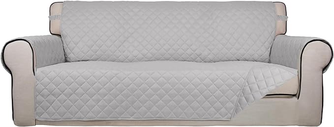 PureFit Reversible Quilted Sofa Cover Dog Couch Covers for Sofa, 66 in | Light Gray/Light Gray, Water Resistant Couch Protector, Washable Pet Couch Cover with Non Slip and Elastic Straps For Kids by PureFit
