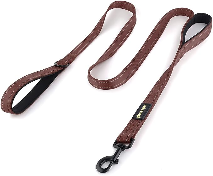 Plutus Pet Double Handle Dog Leash, 6 FT Long, for Medium Large Dogs | Reflective Nylon, Soft Padded 2 Handles, Heavy Duty for Training, Dual Handle Lead, 6 FT x 1”, Chocolate by PLUTUSPET
