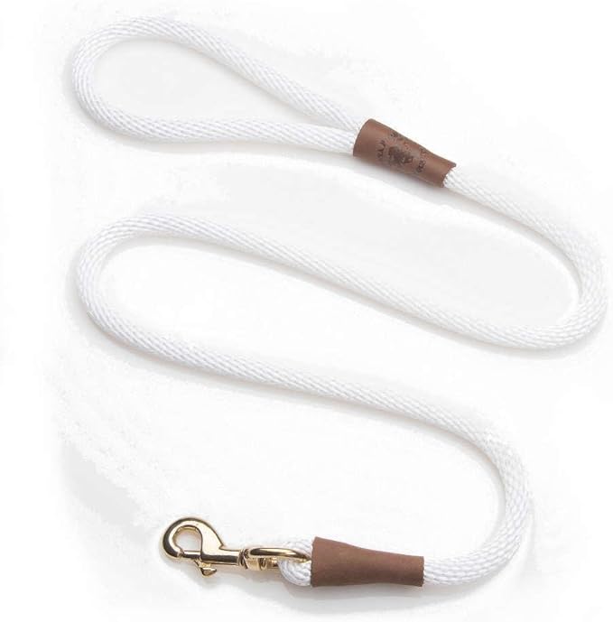 Mendota Pet Snap Leash - British-Style Braided Dog Lead, Made in The USA - White, 1/2 in x 4 ft - for Large Breeds by MendotaPet