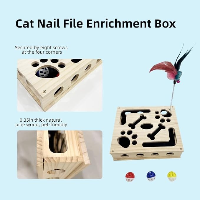 Cat Scratch Puzzle Enrichment Box, Cat Nail File Enrichment Box Sandpaper, Interactive Cats Treat Toy Stress Free, Scratchers that Trim Nails - Image 6