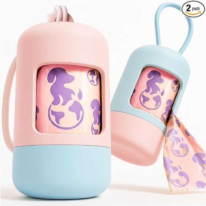 Dog Poop Bag Holder & Dispenser [2-Pack] +30 Extra-Thick Waste Bags | 2 Dog Waste Bags Dispensers + 30 Extra-thick Poop Baggies. Premium ABS Plastic. Soft-Touch Coating, Enlarged Dispense Opening by LuxurYou