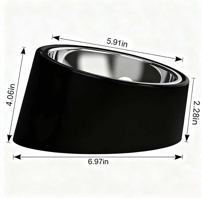 15° Tilted Dog Bowl for Small Dogs Flat-Faced Breeds - Anti-Choke Ergonomic Elevated Feeder Non-Slip Base - 2-in-1 Detachable Stainless Steel Food & Water Bowls - Classic Black Sleek Style (Ｍ, Black) - Image 3