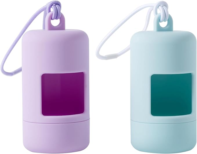 Dog Poop Bag Holder for Leash,2Pack Dogs Waste Bag Dispenser with Elastic Loop Protable Lightweight Plastic Holders for Pet Doggy,Light Blue and Purple by SLSON