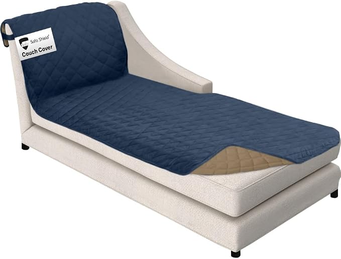 Sofa Shield® Couch Chaise Lounge Slip Cover for Dogs with Strap, Navy Sand | Reversible Furniture Protector, Stain and Tear Resistant Cushion Cover, Machine Washable Slipcover for Pets, Cats 70 inch by SofaShield