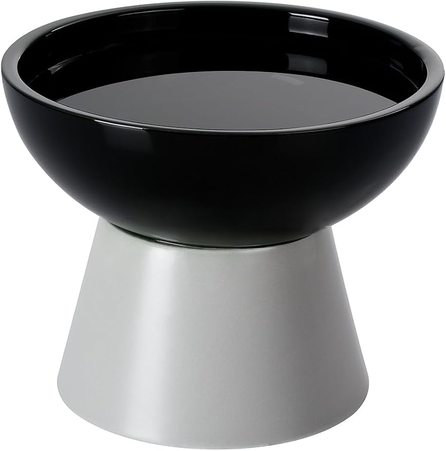 LoeJan Elevated Cat Food and Water Bowls Set, Extra Wide and Raised Ceramic Feeder, Anti-Vomit Whisker-Free Pressure Feeding Bowl for Kittens Adult Small Dogs (Black) by LoeJan