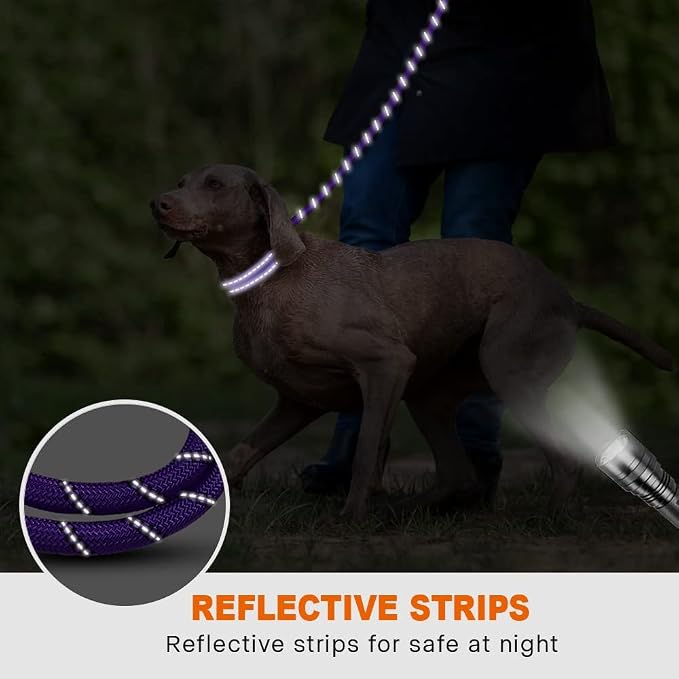 Taglory Rope Dog Leash for Medium Large Dogs, 4 FT Padded Handle, Purple | Climbing Rope for Strong Pullers, Reflective for Night Walks and Training, Comfortable Grip, Anti-tangle Swivel Clip 1/2 inch - Image 5