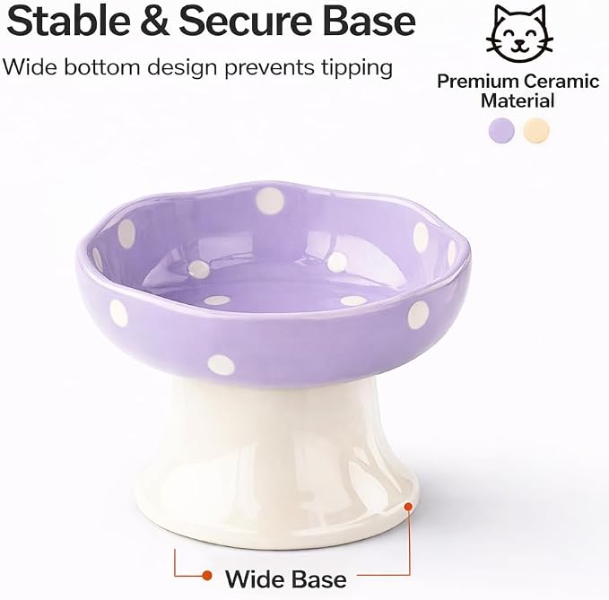 Elevated Ceramic Cat Bowls, Mushroom Raised Wide & Shallow Cat Food and Water Bowls, Whisker Friendly Feeding Bowls for Cats & Small Dogs (Purple) - Image 6
