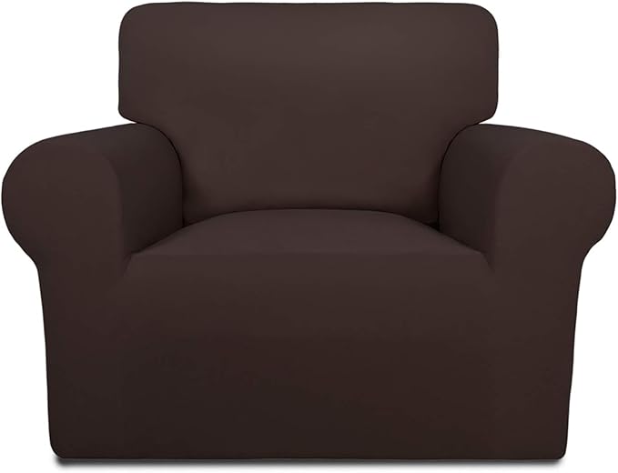 PureFit Stretch Chair Covers Fleece Couch Covers for Sofa Chocolate | 1-Piece Spandex Couch Cover Soft Couch Protector, Sofa Cover Washable with Non Skid Foam and Elastic Bottom for Kids, Dogs by PureFit