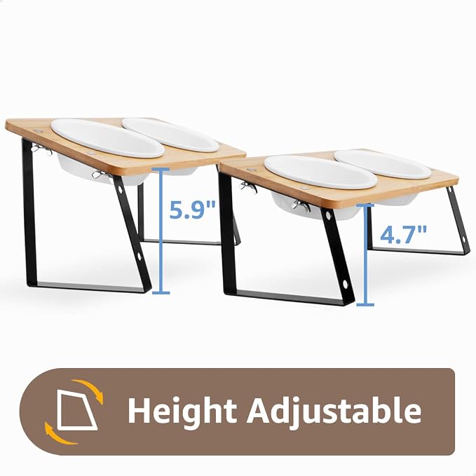 AYADA Elevated Cat Bowls Height Adjustable with Stand (Ceramic) | 15-Degree Tilt, 4.7 or 5.5 Inches, Non-slip Pad, Double Bowls, For Dry Food, Wet Food, Water, Ergonomic, Spine Protection - Image 3