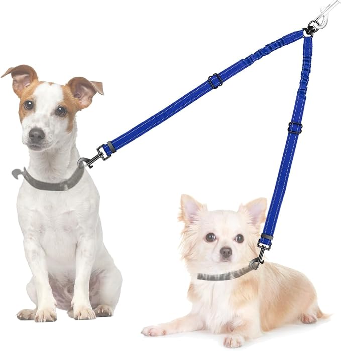 AUTOWT Double Dog Leash, No Tangle 360°Swivel Rotation Reflective Lead Attachment Adjustable Length Dual Two Dogs Lead Splitter, Comfortable Shock Absorbing Walking Training for 2 Dogs by AUTOWT