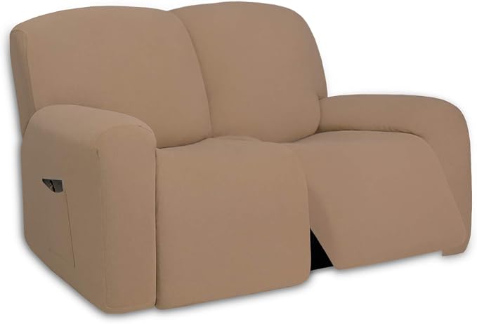 PureFit Super Stretch Loveseat Recliner Sofa Couch Cover with Pocket | 2 Seats Non Slip Soft Sofa Slipcover, Washable Reclining Furniture Protector for Kids, Pets (Recliner Loveseat, Camel) by PureFit