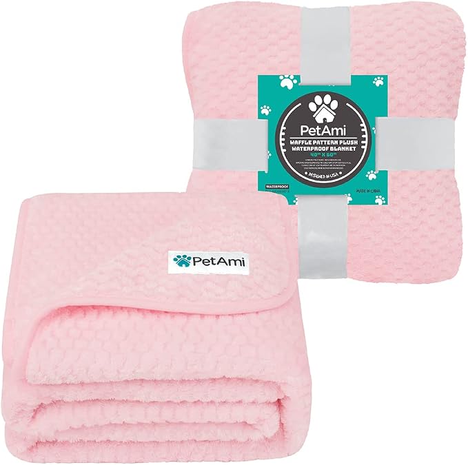 PetAmi Waterproof Dog Blanket, Leakproof Puppy Blanket, 40x60 Light Pink | For Medium Large Pets, Furniture Sofa Couch Cover Protector, Fleece Throw Indoor Cat Kitten, Reversible Washable Soft Plush - Image 2